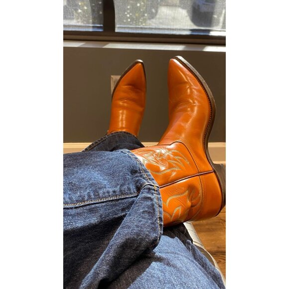 Justin Boots Other - Vintage Justin Mens 10.5E Wide Pumpkin Orange Tan Leather Cowboy Western Boots